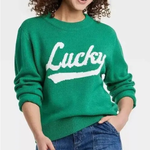 Grayson Threads LUCKY Graphic Knit Sweater Green size XL - Picture 2 of 5
